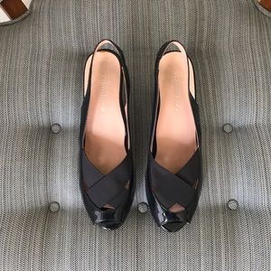 Taryn Rose Cadence navy peep toe patent shoe 8.5